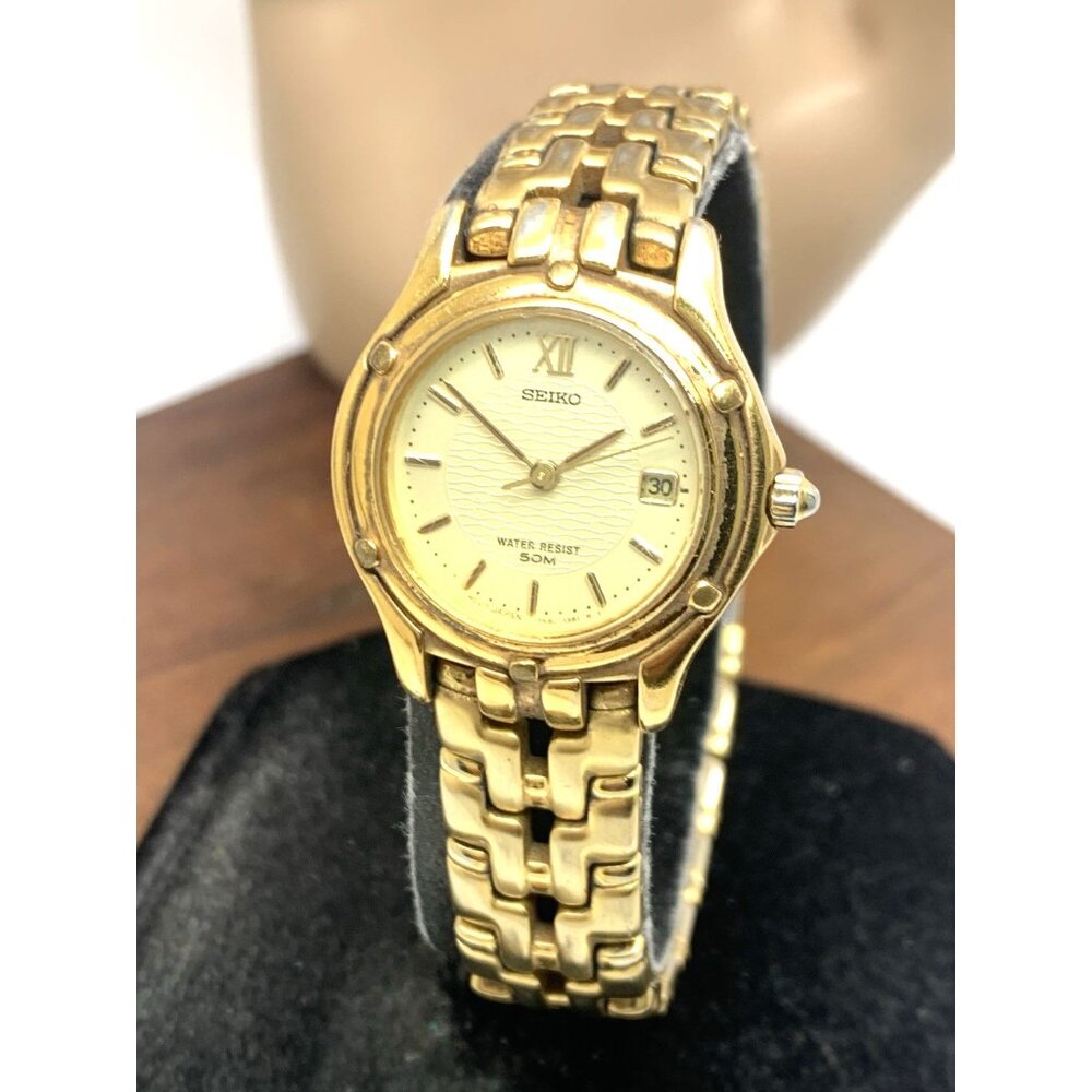 Seiko Womens Watch 7n820599 Quartz Date Gold Stainless Steel 26mm
